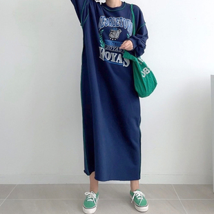 连衣裙 卫衣式 韩国chic秋季 休闲圆领卡通字母印花设计宽松百搭长袖