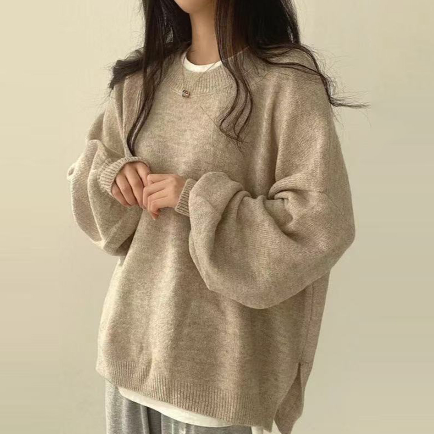 小众基础款糖果色系侧开叉针织衫