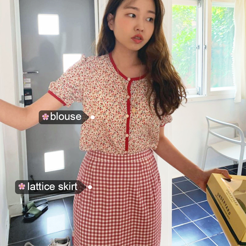 韓國ins俏皮甜美圓領拼色小碎花短袖襯衫+格紋高腰中長款半身裙女在類目 女裝/女士精品, 套裝/學生校服/工作制服, 時尚套裝中 - 來自Buy2taobao.com提供專業的淘寶代購服務