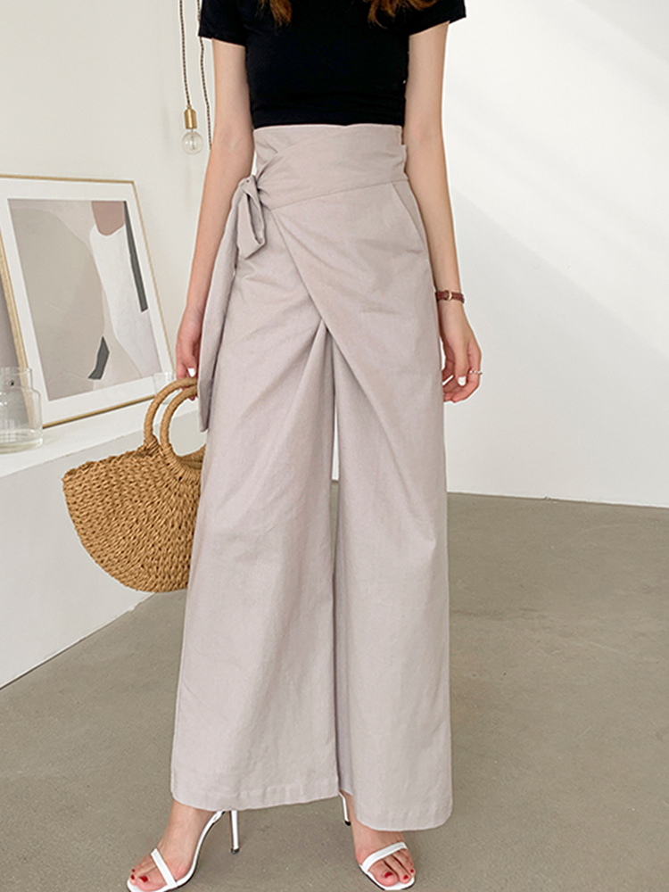 不规则系带高腰百搭阔腿裤长裤