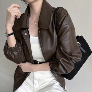 夹克上衣 宽松短款 复古高级感PU皮衣拉链机车服外套女2025秋季 新款