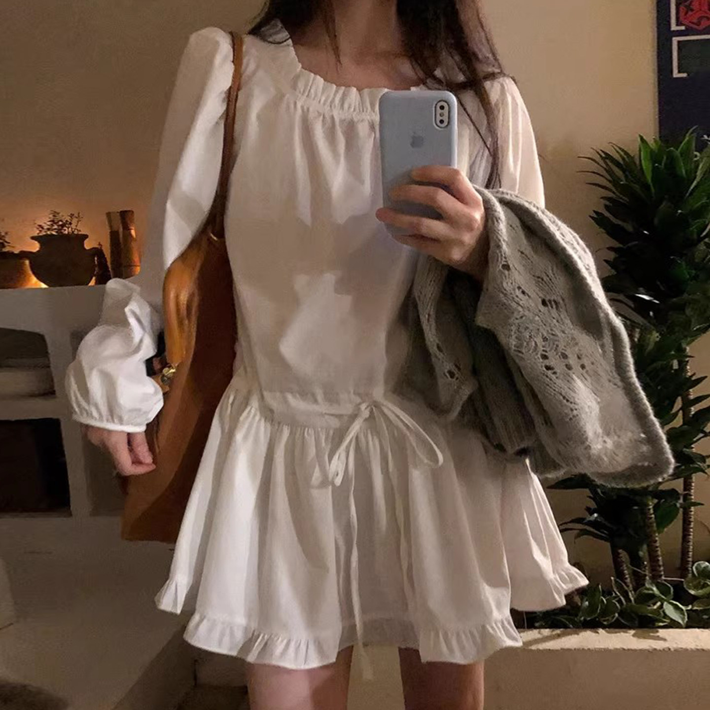 甜美减龄拼接荷叶边圆领绑带收腰连衣裙女早春新款百搭长袖短裙,女装/女士精品,连衣裙,淘宝优惠券,粉丝福利购,淘宝优惠卷