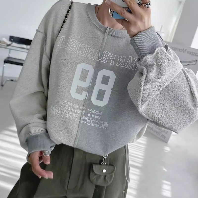 字母印花设计百搭抽绳长袖卫衣