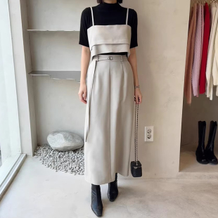 良良家叠穿短款吊带衫女春季新款小众设计感高腰后开叉半身裙套装