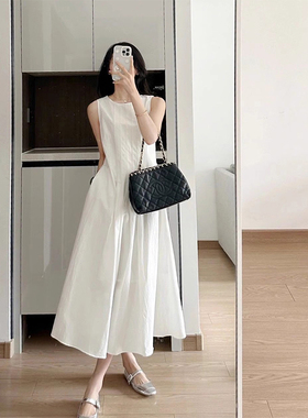良良家白色背心连衣裙女春季新款韩版法式赫本风收腰无袖吊带长裙