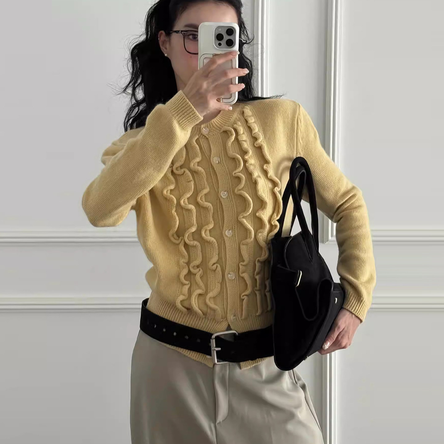 设计感立体木耳边针织毛衣外套女2025秋季新款小排扣百搭显瘦上衣,女装/女士精品,毛衣,淘宝优惠券,粉丝福利购,淘宝优惠卷