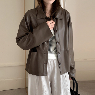 百搭长袖PU皮衣机车服外套