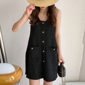 U领立体流苏别致纽扣设计无袖 韩国chic夏季 法式 背心连衣裙短裙女