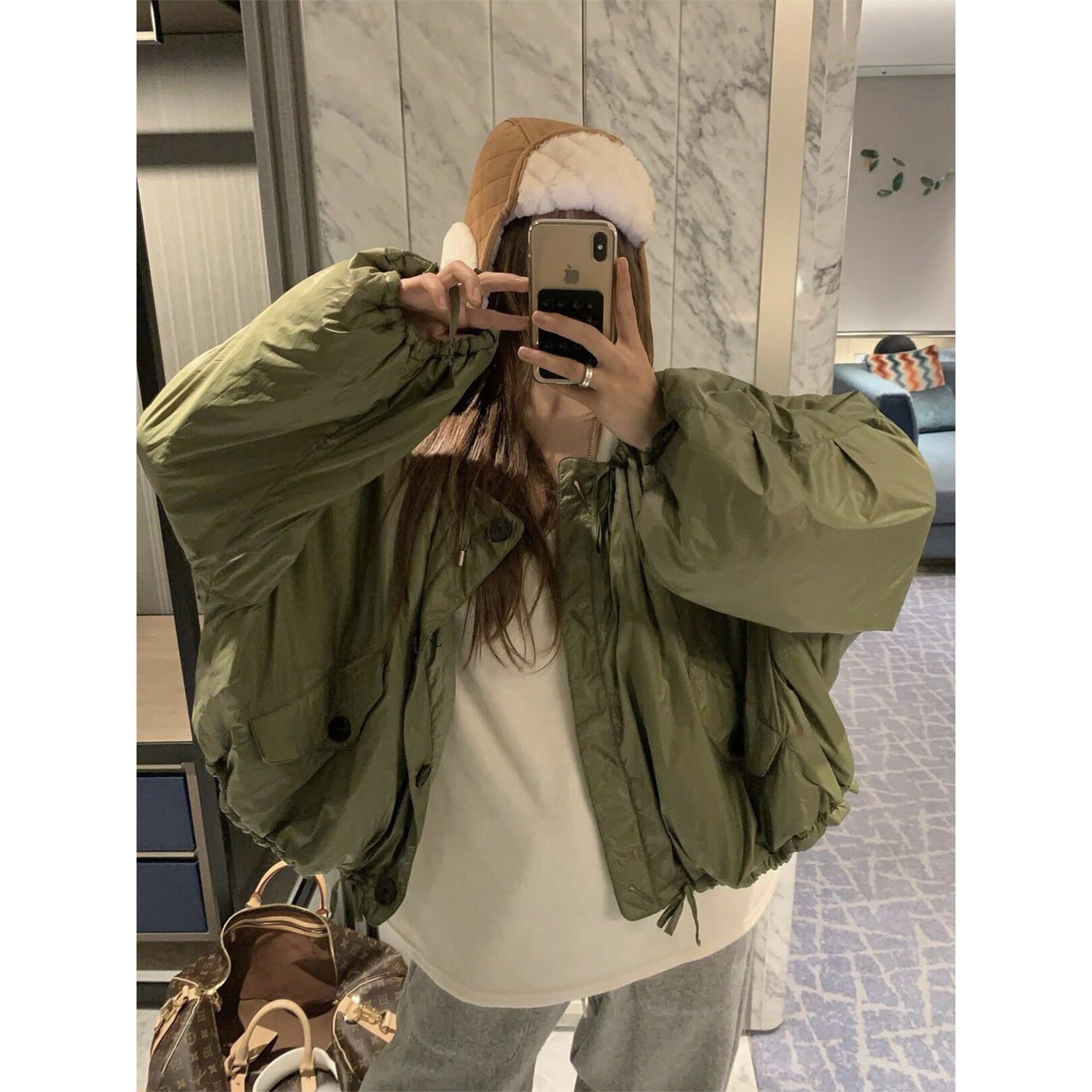良良家韩系两面穿飞行夹克棉服外套女冬季新款宽松加厚保暖棉衣