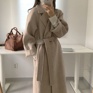 领纯色绑带收腰中长款 复古高级感西装 呢子外套女 新款 韩国chic冬季