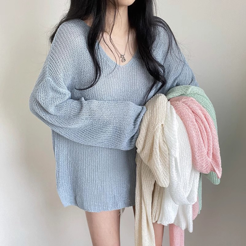 小众慵懒风白色针织衫