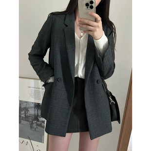良良家高级感灰色西装外套女2026秋季新款韩版宽松休闲西服上衣