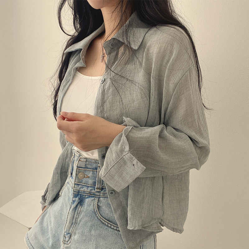 chic翻领宽松休闲薄款长袖衬衫女