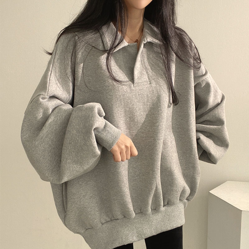 休闲百搭polo领加绒加厚卫衣