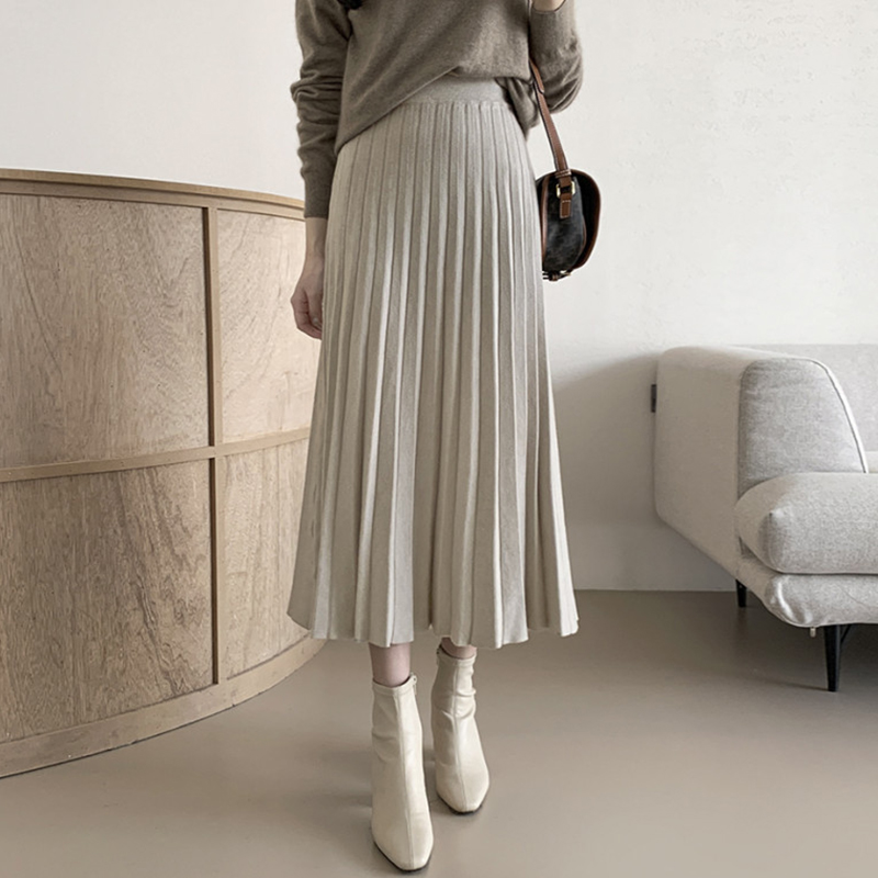 chic高腰显瘦百搭针织百褶半身裙