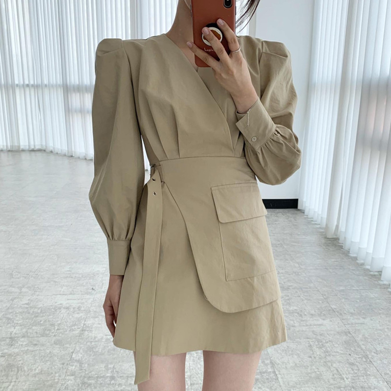 韩国chic气质假两件连衣裙短裙