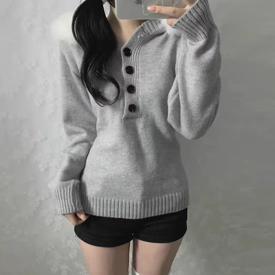 小众百搭大毛领连帽针织衫毛衣