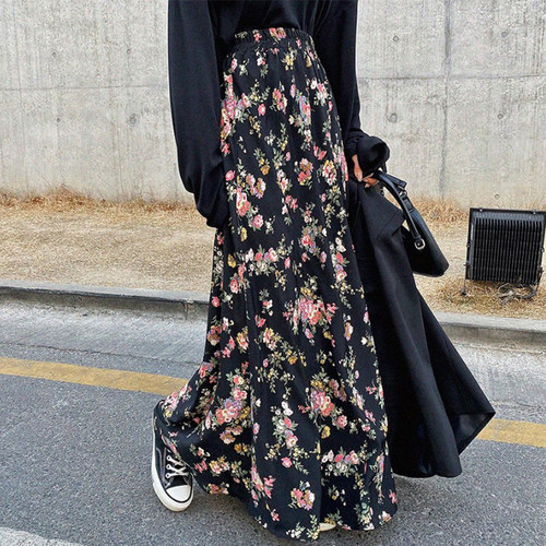 chic高腰显瘦花色碎花半身裙女