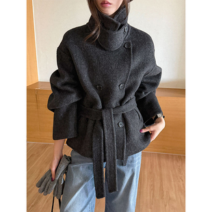 良良家自制高级感短款毛呢外套女冬季新款宽松廓形双排扣呢子大衣