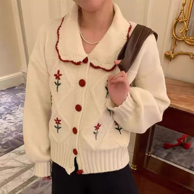 减龄甜美花朵开衫毛衣外套女