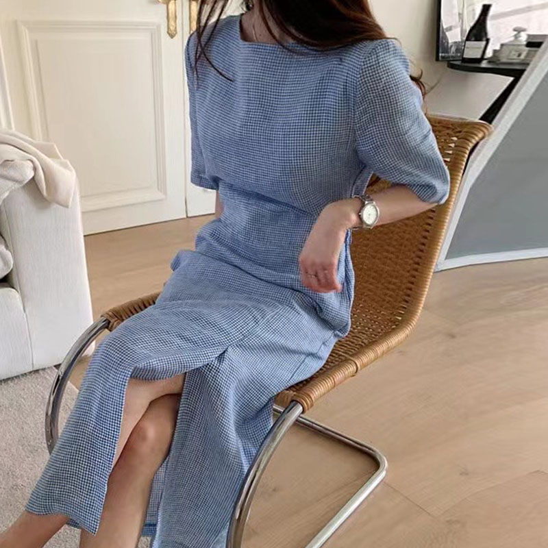 韩国chic夏季复古气质圆领口袋