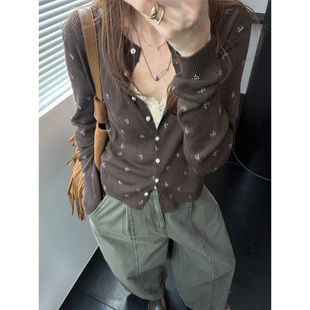 良良家韩系复古风碎花针织开衫女秋冬新款巨好看长袖毛衣外套上衣