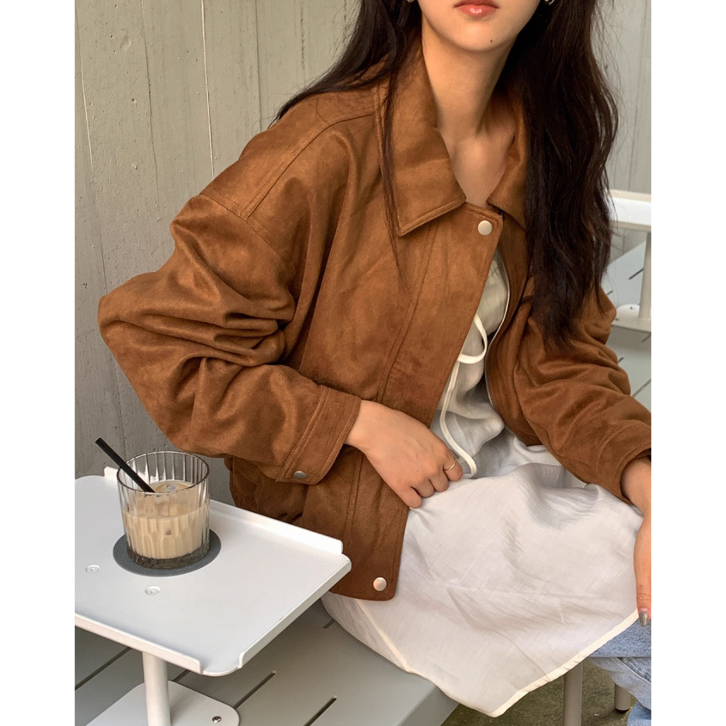 复古百搭麂皮绒机车服短外套