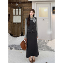 新款 时尚 叠穿马甲女2025秋季 高领系带打底衫 高腰半身裙三件套 套装