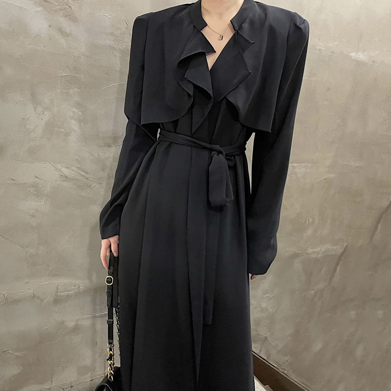 荷叶边拼接连衣裙长裙女