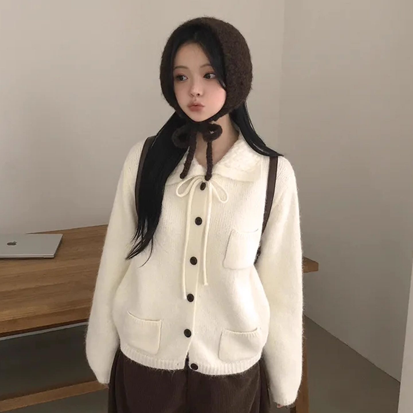 温柔风多口袋软糯针织毛衣外套