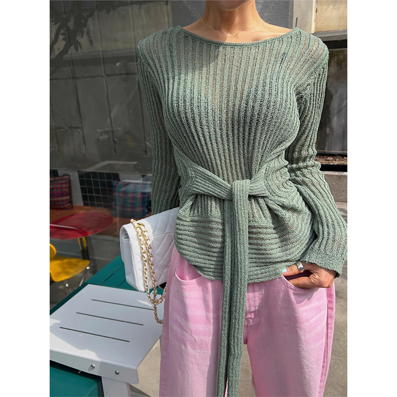 小众设计感微透绑带收腰针织衫女