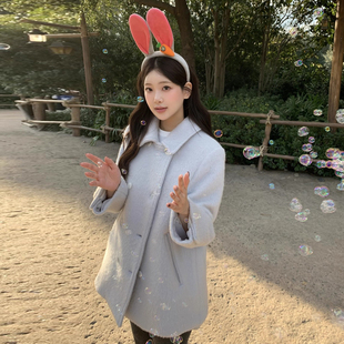 温柔风双排扣夹棉保暖毛呢大衣女2025冬季新款小个子百搭呢子外套