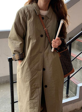 韩国chic翻领拼接格纹棉服外套女