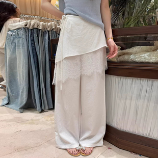 设计感不规则蕾丝拼接系带屁帘假两件高腰休闲裤 女 新款 良良家夏季