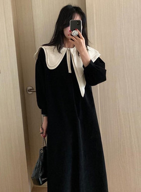 chic风不对称双层大翻领连衣裙