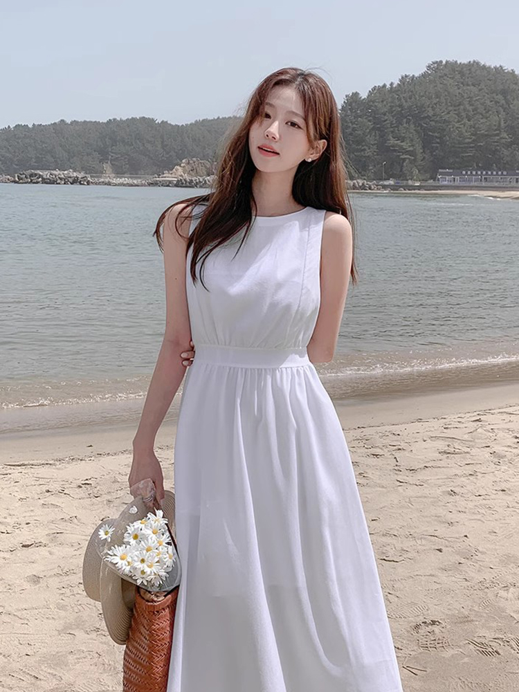 高腰显瘦初恋裙无袖背心连衣裙
