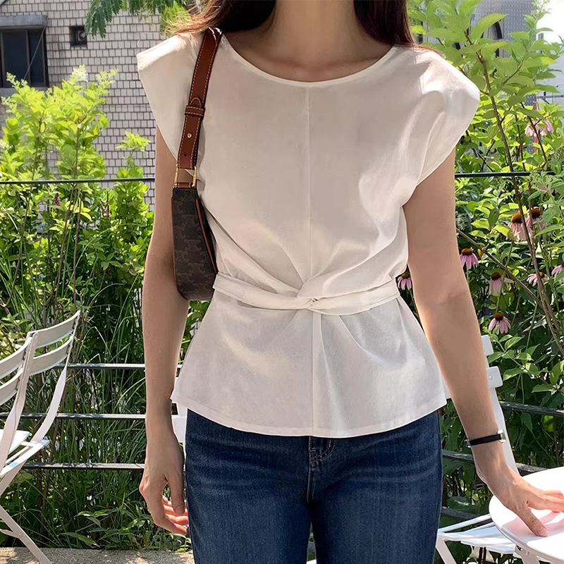 良良家设计感小飞袖亚麻衬衫女