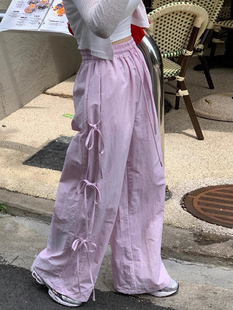 韩国chic夏季 女 甜美减龄侧边绑带蝴蝶结设计感百搭阔腿休闲裤 长裤