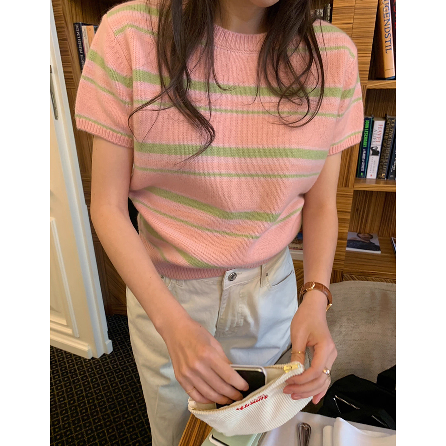 甜美减龄撞色百搭显瘦条纹针织衫
