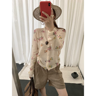 良良家韩系甜美温柔花朵针织开衫毛衣女秋季宽松显瘦别致外套上衣