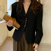 小个子西装 韩国chic春季 复古翻领金属小排扣设计感宽松长袖 外套女