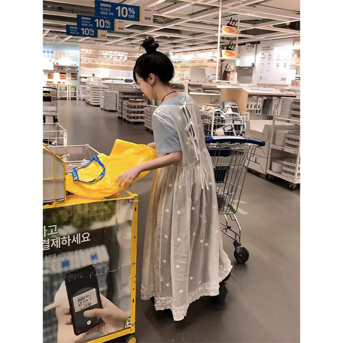 良良家波点系带网纱背心连衣裙女