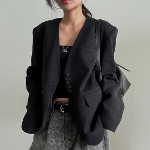 新款 西装 法式 长袖 外套女 高级感单排扣宽松小众百搭款 韩国chic秋季