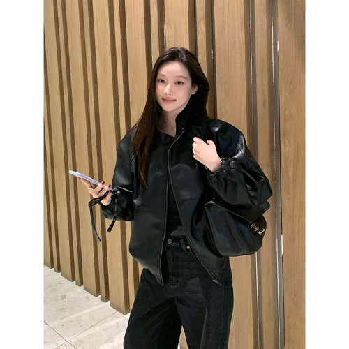 良良家美式复古PU皮衣外套女2