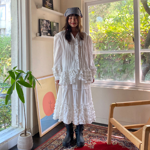 小众拼接木耳边衬衫半身裙套装女