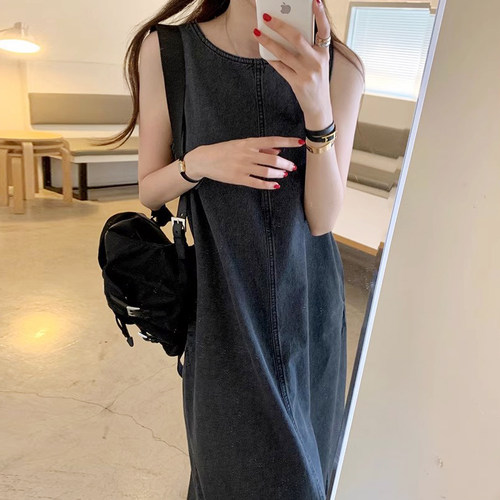 夏季休闲宽松牛仔背心连衣裙女