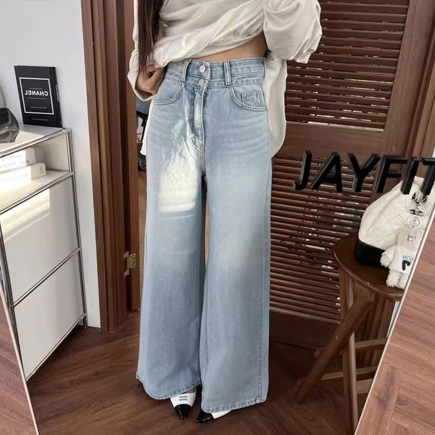 复古水洗浅蓝色高腰显腿长牛仔裤女早春季新款宽松百搭喇叭裤长裤,女装/女士精品,牛仔裤,淘宝优惠券,粉丝福利购,淘宝优惠卷