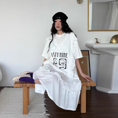 良良家假两件短袖T恤连衣裙女