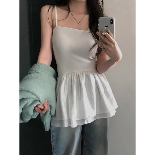 良良家拼接双层荷叶边吊带背心女