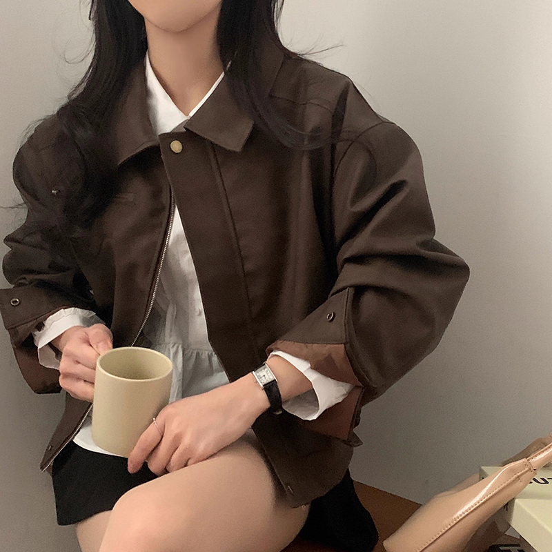 休闲长袖麂皮绒PU皮衣夹克外套